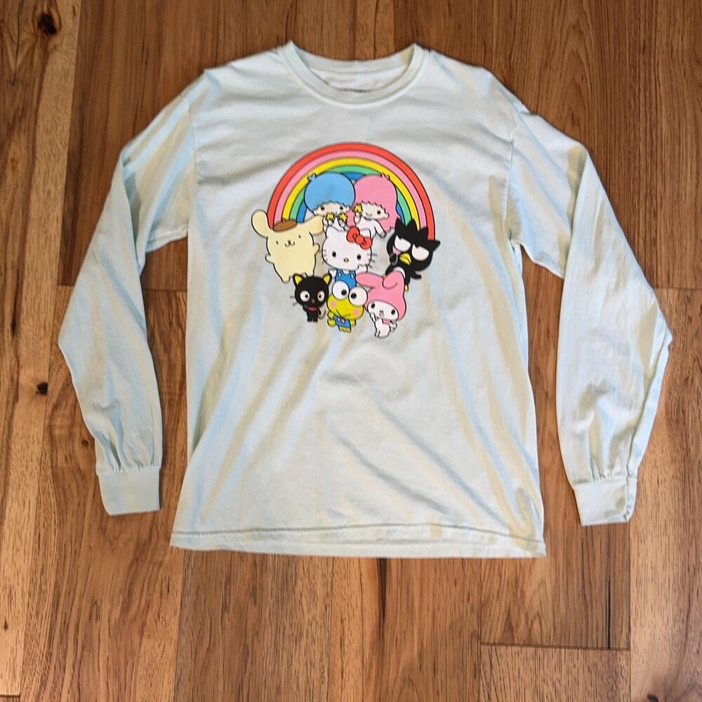 Forever 21 T Shirt Sz S/M Green Hello Kitty Friends Rainbow Long Sleeve Sanrio - Picture 4 of 8